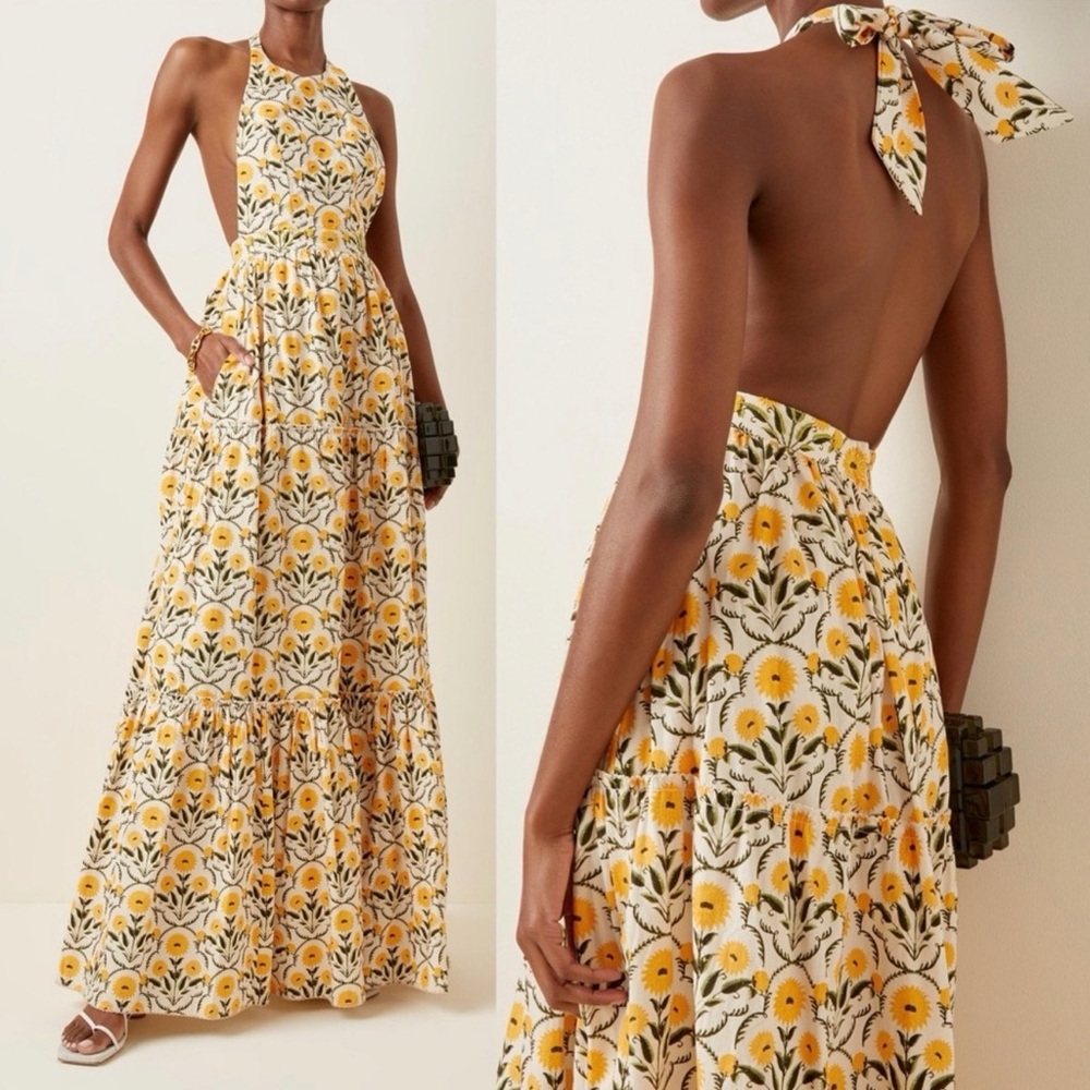 SOLD Agua by Agua Bendita Yellow Halter Floral Dress